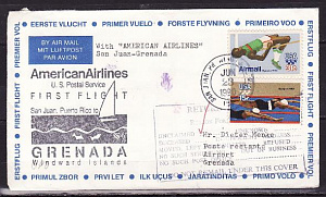 США, 1990, Олимпиада 1980, Американские авиалинии, конверт прошедший почту